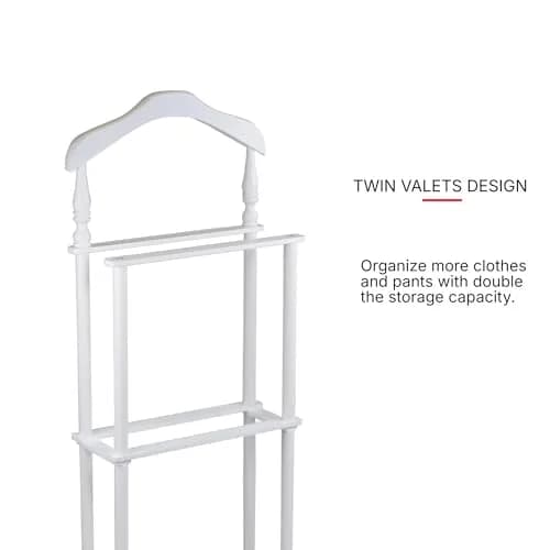 Proman Products Sakura Twin Valet with Wooden Hanger, Trouser Bar & Tie Bar, White | Stylish & Sturdy Clothes Organizer thumbnail 6