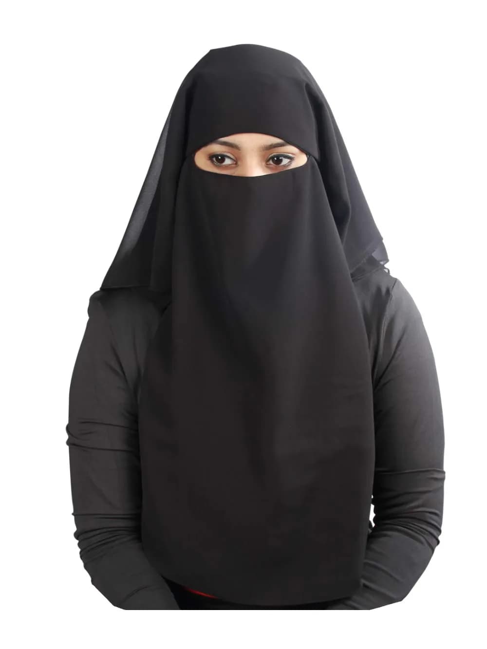 MyBatua 3 Layers Saudi Niqab Black Georgette 78x66 cm (31x26 inches) | Breathable Face Veil