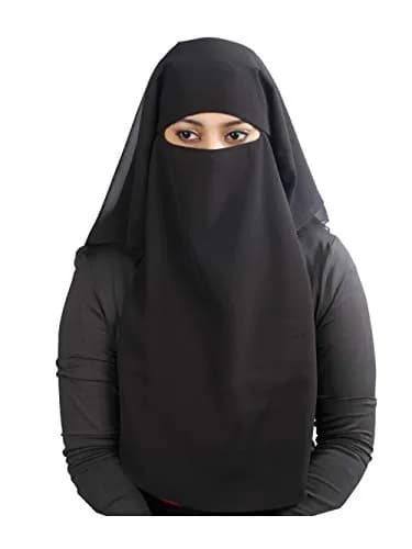 MyBatua 3 Layers Saudi Niqab Black Georgette 78x66 cm (31x26 inches) | Breathable Face Veil thumbnail 1