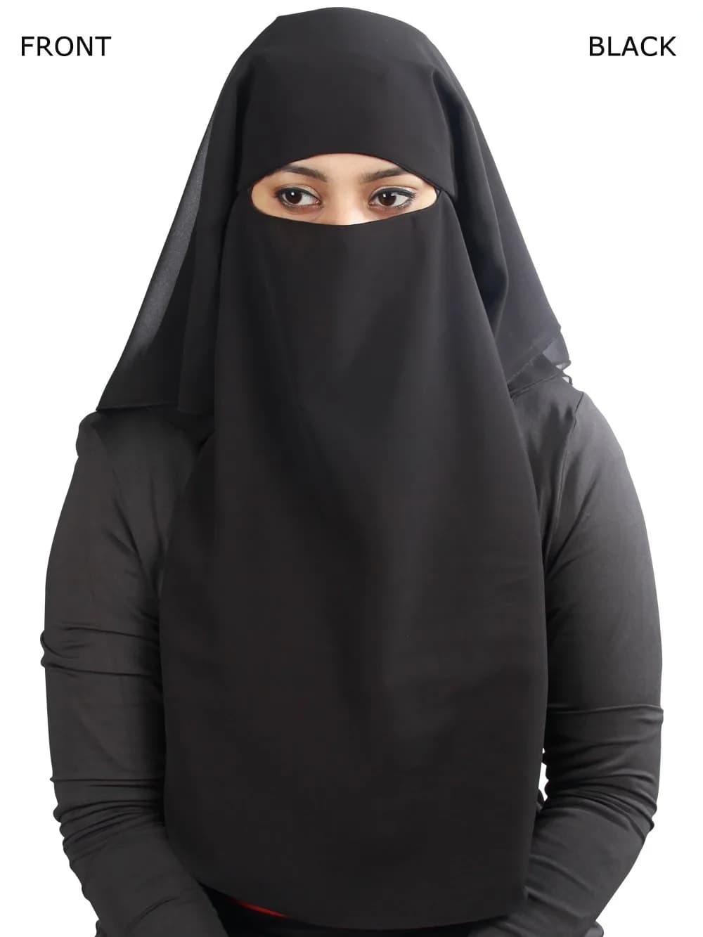 MyBatua 3 Layers Saudi Niqab Black Georgette 78x66 cm (31x26 inches) | Breathable Face Veil - view 2