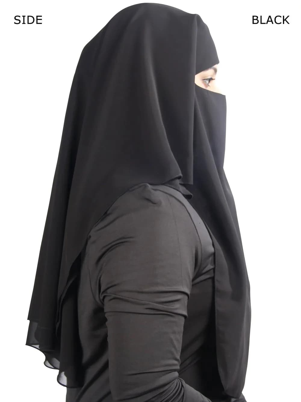 MyBatua 3 Layers Saudi Niqab Black Georgette 78x66 cm (31x26 inches) | Breathable Face Veil - view 3