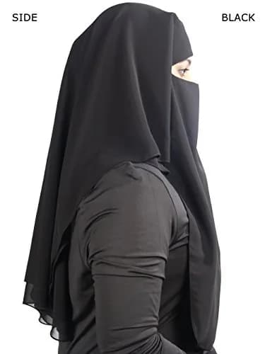 MyBatua 3 Layers Saudi Niqab Black Georgette 78x66 cm (31x26 inches) | Breathable Face Veil thumbnail 3