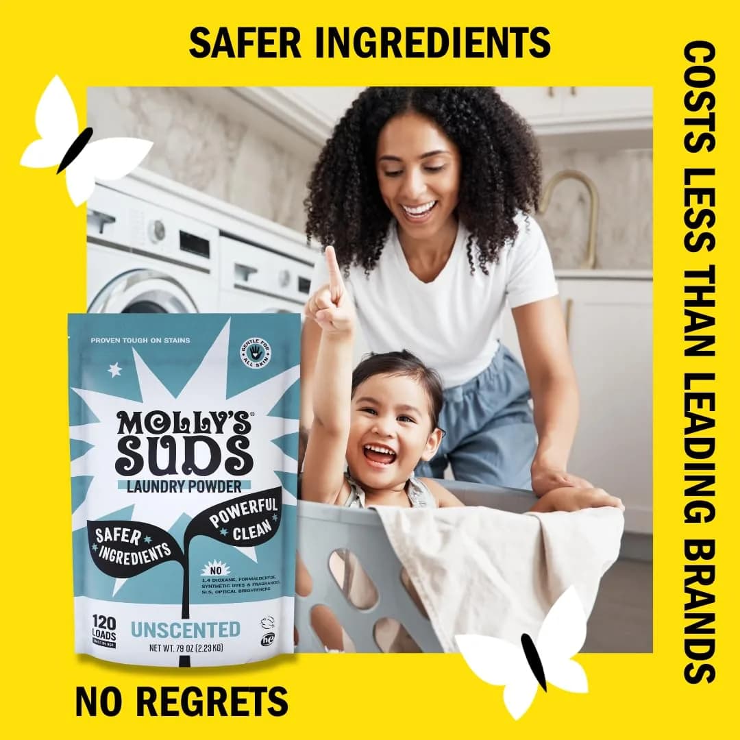 Molly's Suds Original Laundry Detergent Powder for Sensitive Skin, 240 Loads Unscented | Gentle Clean for Indian Households - view 3