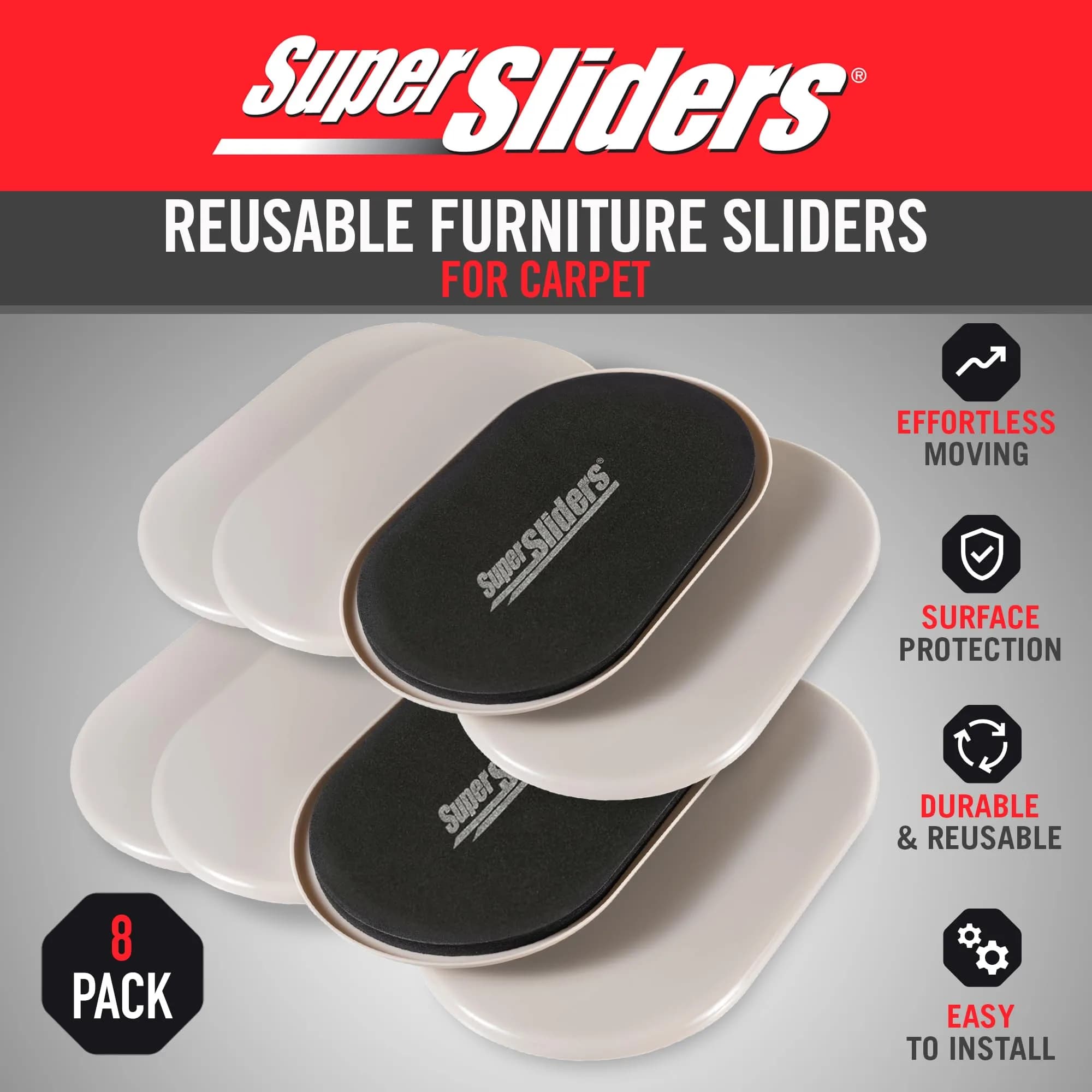 Super Sliders 3-1/2" x 6" Oval Furniture Sliders for Carpet - Beige, Set of 8 - view 2