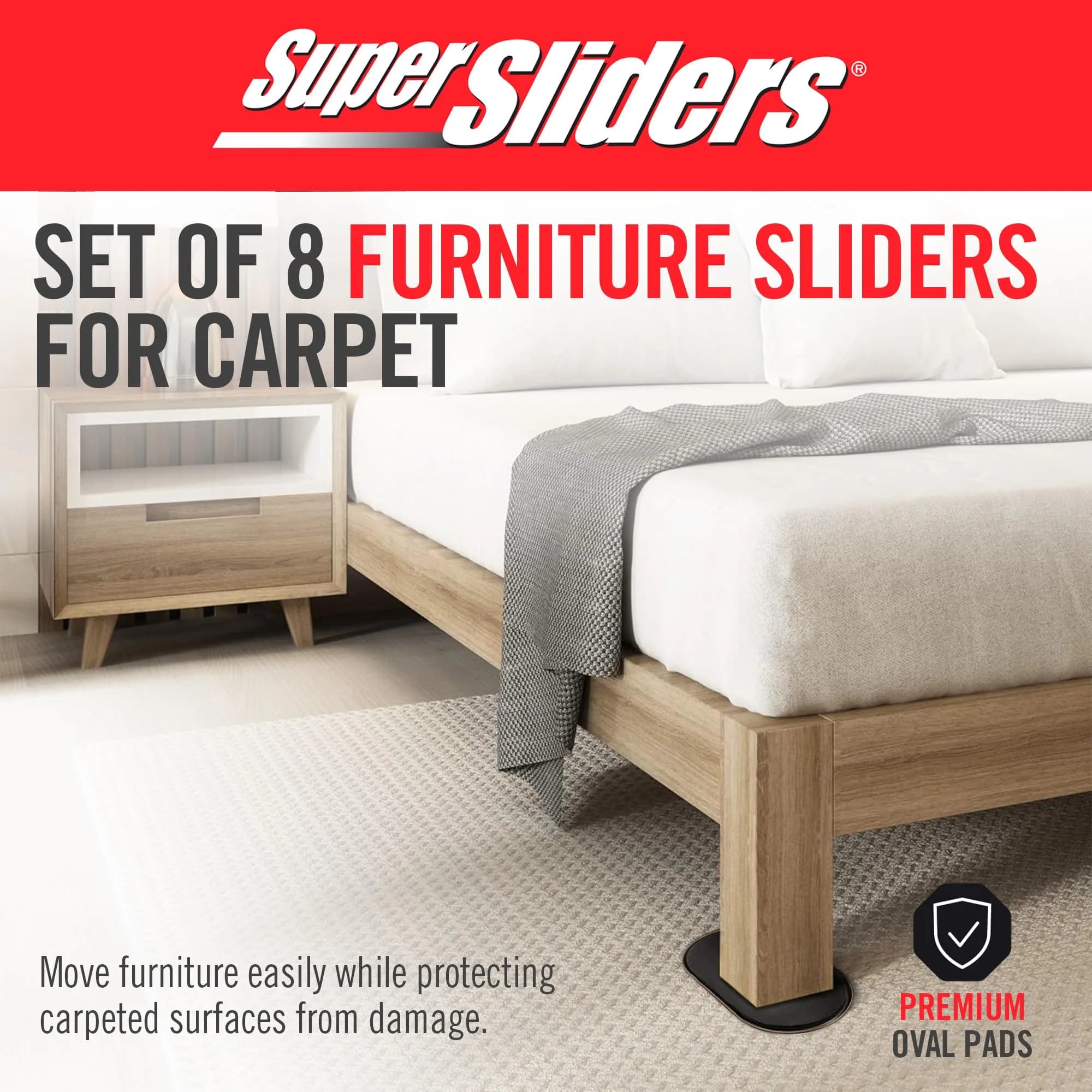 Super Sliders 3-1/2" x 6" Oval Furniture Sliders for Carpet - Beige, Set of 8 - view 3