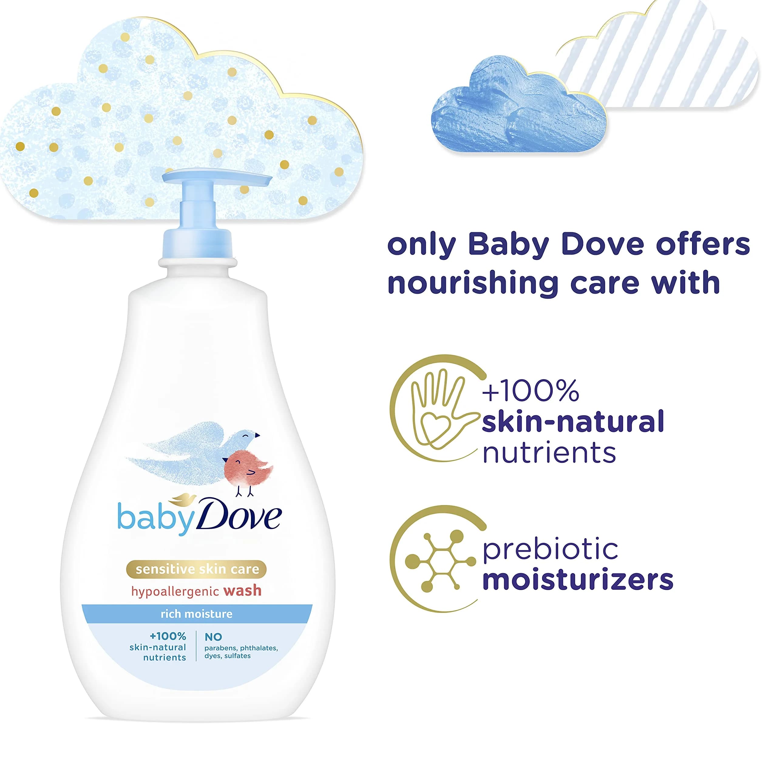 Baby Dove Sensitive Skin Care Baby Wash & Shampoo 600ml (20 Fl Oz) | Tear-Free & Hypoallergenic - view 2