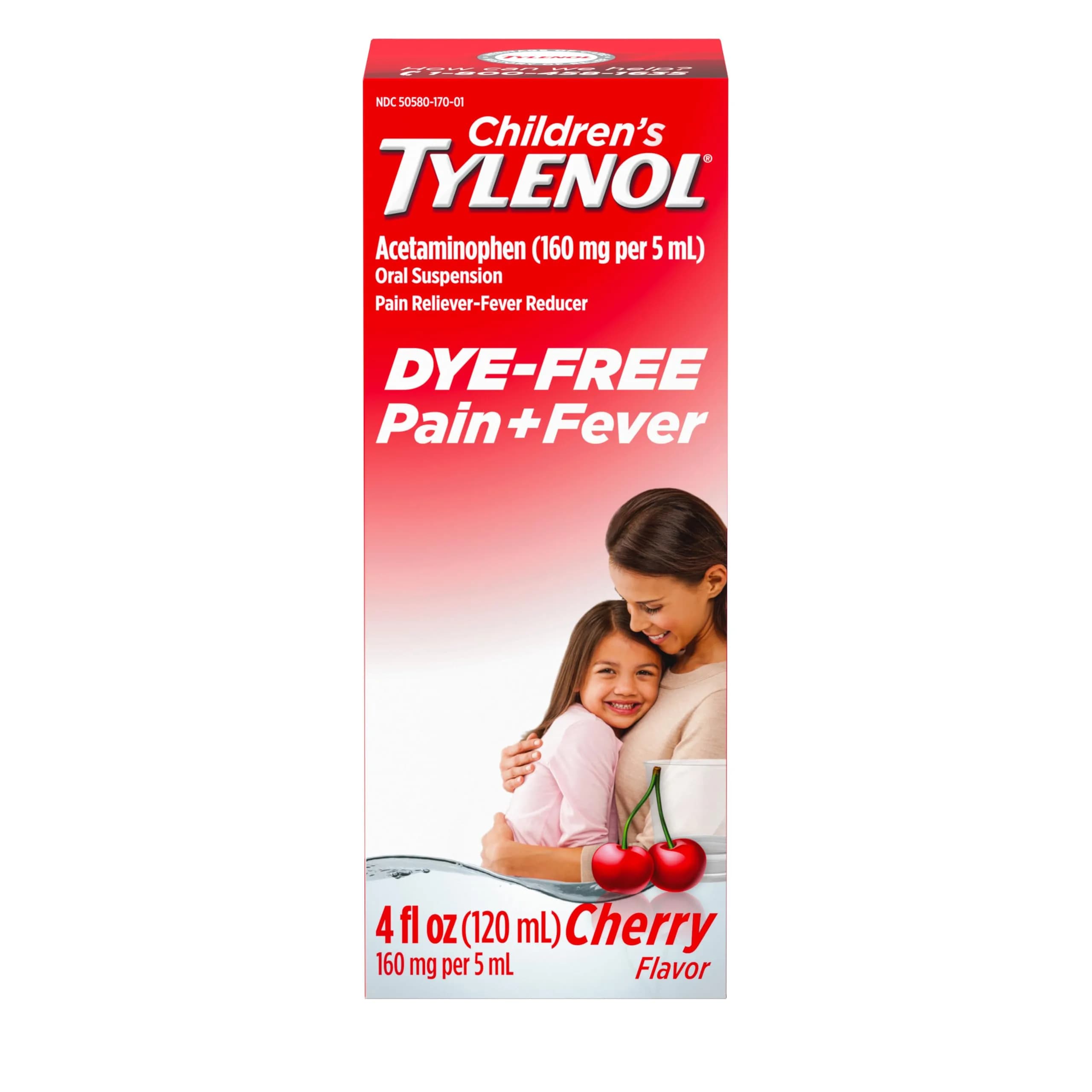 Tylenol Children's Acetaminophen Oral Suspension 4 fl. oz | Natural Apple Flavor, Safe for Kids 2-11 — Cherry (Dye-free) / 4 Fluid Ounces
