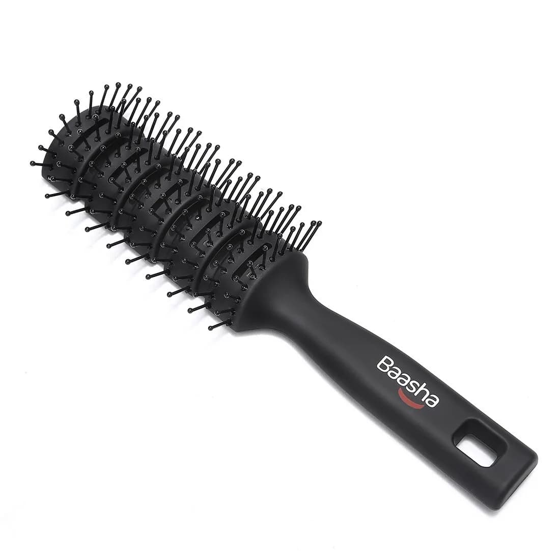 Baasha Vented Hair Brush with Ball-Tipped Bristles for Blow Drying & Detangling, Black | 21.4 cm (8.43 inches) — Black B