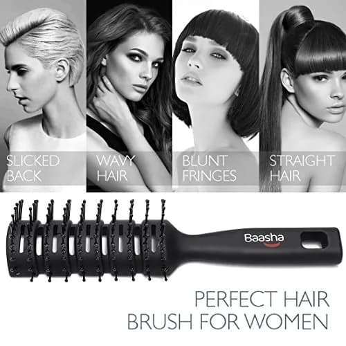 Baasha Vented Hair Brush with Ball-Tipped Bristles for Blow Drying & Detangling, Black | 21.4 cm (8.43 inches) thumbnail 5