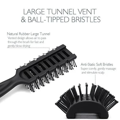 Baasha Vented Hair Brush with Ball-Tipped Bristles for Blow Drying & Detangling, Black | 21.4 cm (8.43 inches) thumbnail 2