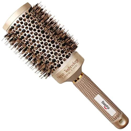 Baasha 3 Inch Round Hair Brush with Boar Bristle & Vented Ceramic Barrel | Salon Quality Styling for Long & Curly Hair thumbnail 1