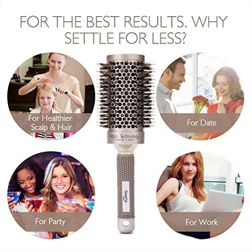 Baasha 3 Inch Round Hair Brush with Boar Bristle & Vented Ceramic Barrel | Salon Quality Styling for Long & Curly Hair thumbnail 7