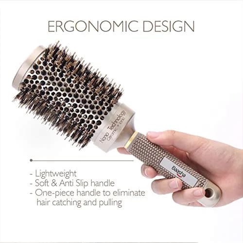 Baasha 3 Inch Round Hair Brush with Boar Bristle & Vented Ceramic Barrel | Salon Quality Styling for Long & Curly Hair thumbnail 9