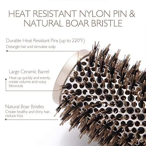 Baasha 3 Inch Round Hair Brush with Boar Bristle & Vented Ceramic Barrel | Salon Quality Styling for Long & Curly Hair thumbnail 3