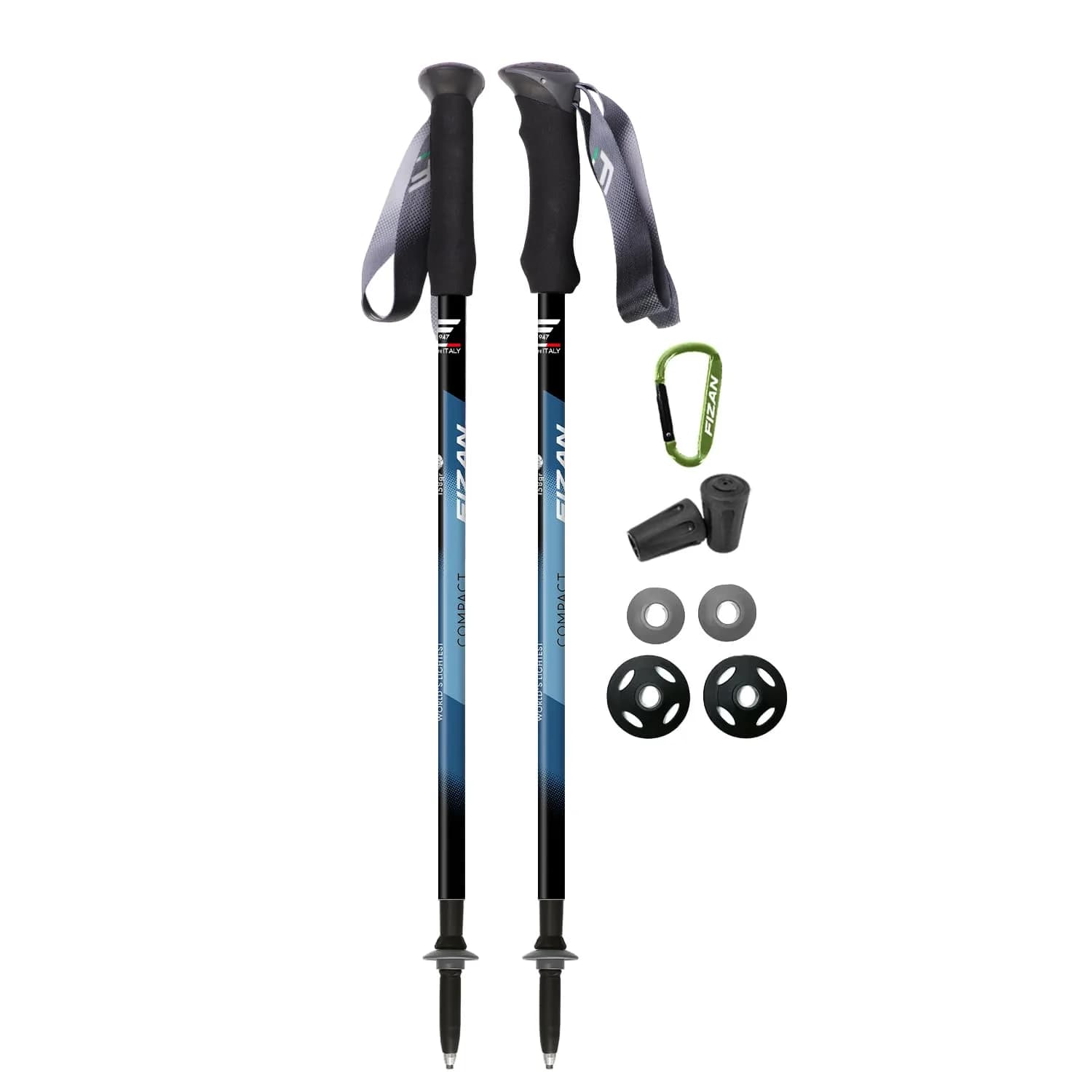 Fizan Compact 3 Trekking Poles | Ultralight Adjustable Aluminum Walking Sticks (Blue/EVA) 52in