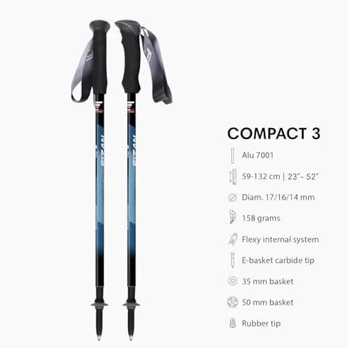 Fizan Compact 3 Trekking Poles | Ultralight Adjustable Aluminum Walking Sticks (Blue/EVA) 52in thumbnail 2
