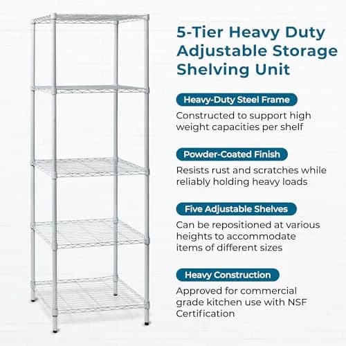 Honey-Can-Do 5-Tier Heavy Duty Adjustable Shelving Unit, 250-lb Per Shelf, NSF Certified, White Wire Shelf for Laundry Kitchen Pantry, 24 x 18 x 72 in thumbnail 6