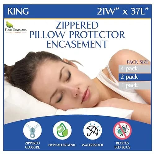 Four Seasons Essentials Waterproof King Pillow Protectors (Set of 2) – Zippered Pillow Cover 51cm x 79cm | Hypoallergenic Dust Allergy Proof Encasement thumbnail 1