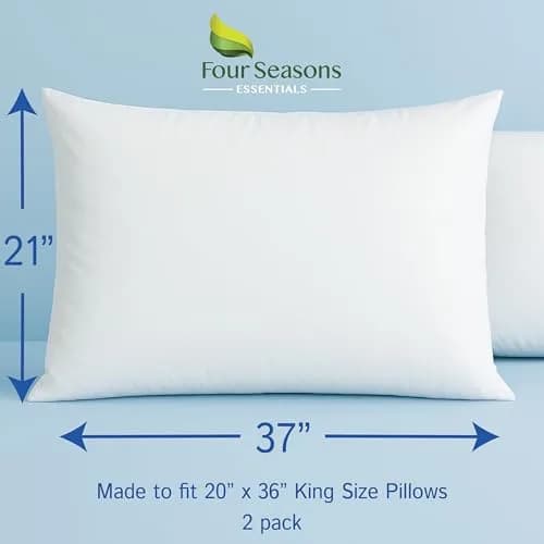Four Seasons Essentials Waterproof King Pillow Protectors (Set of 2) – Zippered Pillow Cover 51cm x 79cm | Hypoallergenic Dust Allergy Proof Encasement thumbnail 2