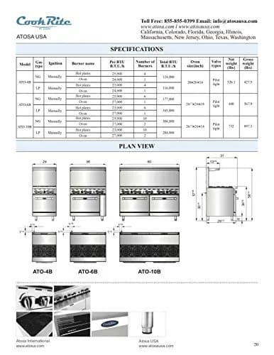 Atosa AGR Commercial Gas Range, 36" Gas Range, (6) Burners, Standard Oven, Natural Gas thumbnail 3