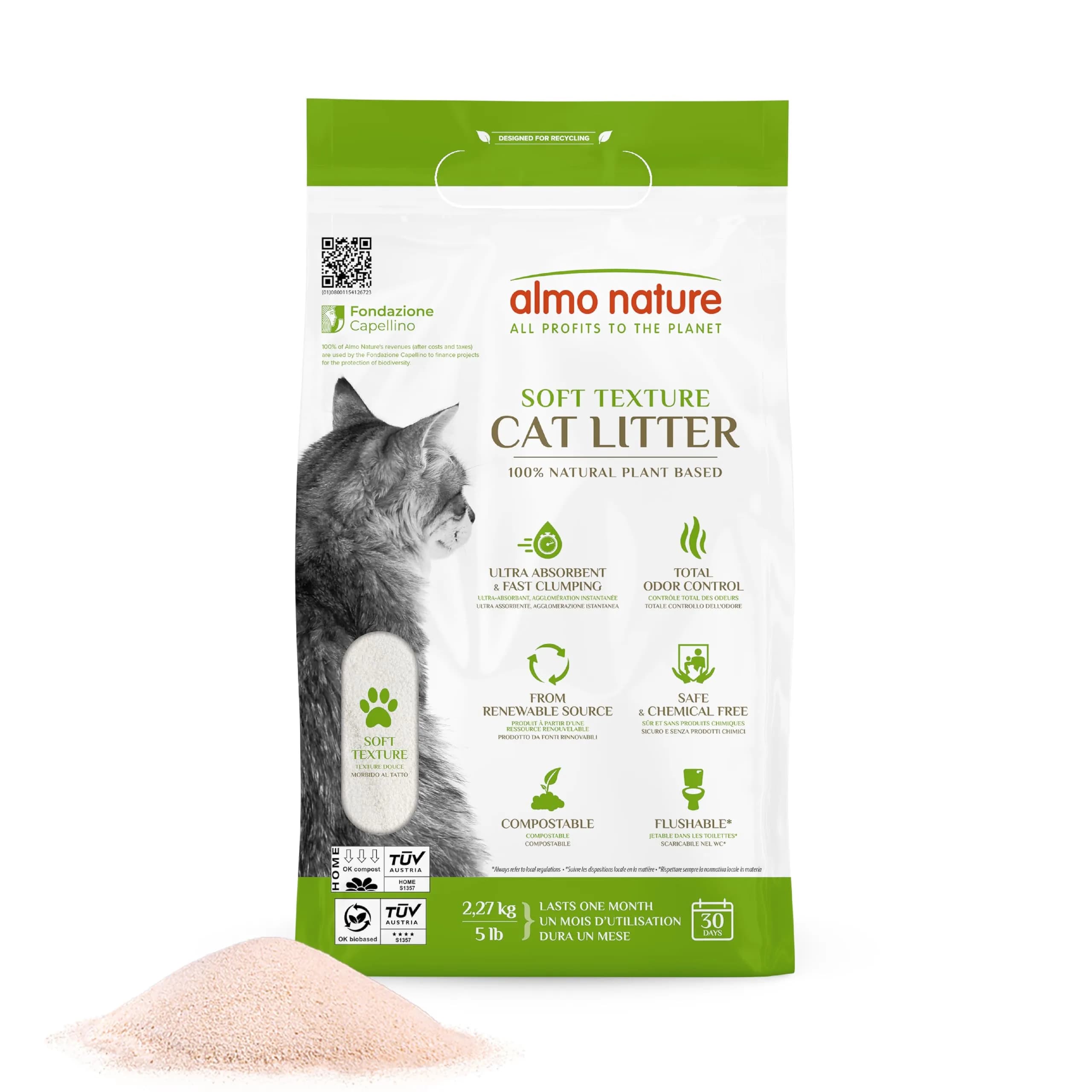 Almo Nature Soft Texture Cat Litter 2.27 kg (5 lb) | Plant-Based Clumping Odor Control