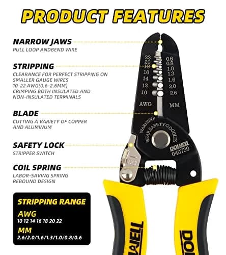 DOWELL Wire Stripper, Cutter, Crimper Tool 10-22 AWG | Multifunctional Plier for Electricians thumbnail 3