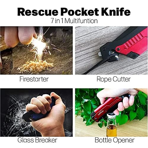 Rtek 9" Tactical Spring Assisted Silver Survival Pocket Knife with LED Light & Fire Starter (Grey) thumbnail 4