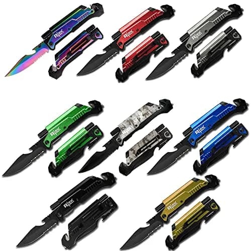 Rtek 9" Tactical Spring Assisted Silver Survival Pocket Knife with LED Light & Fire Starter (Grey) thumbnail 5
