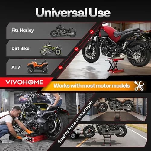 VIVOHOME 1100 LBS Motorcycle Lift Scissor Jack, Wide Deck Hoist Stand, Red | Heavy-Duty Steel, Precise Height Adjustment thumbnail 5