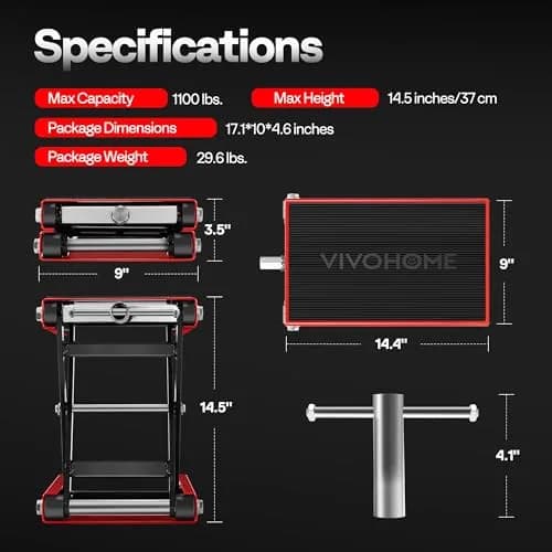 VIVOHOME 1100 LBS Motorcycle Lift Scissor Jack, Wide Deck Hoist Stand, Red | Heavy-Duty Steel, Precise Height Adjustment thumbnail 7