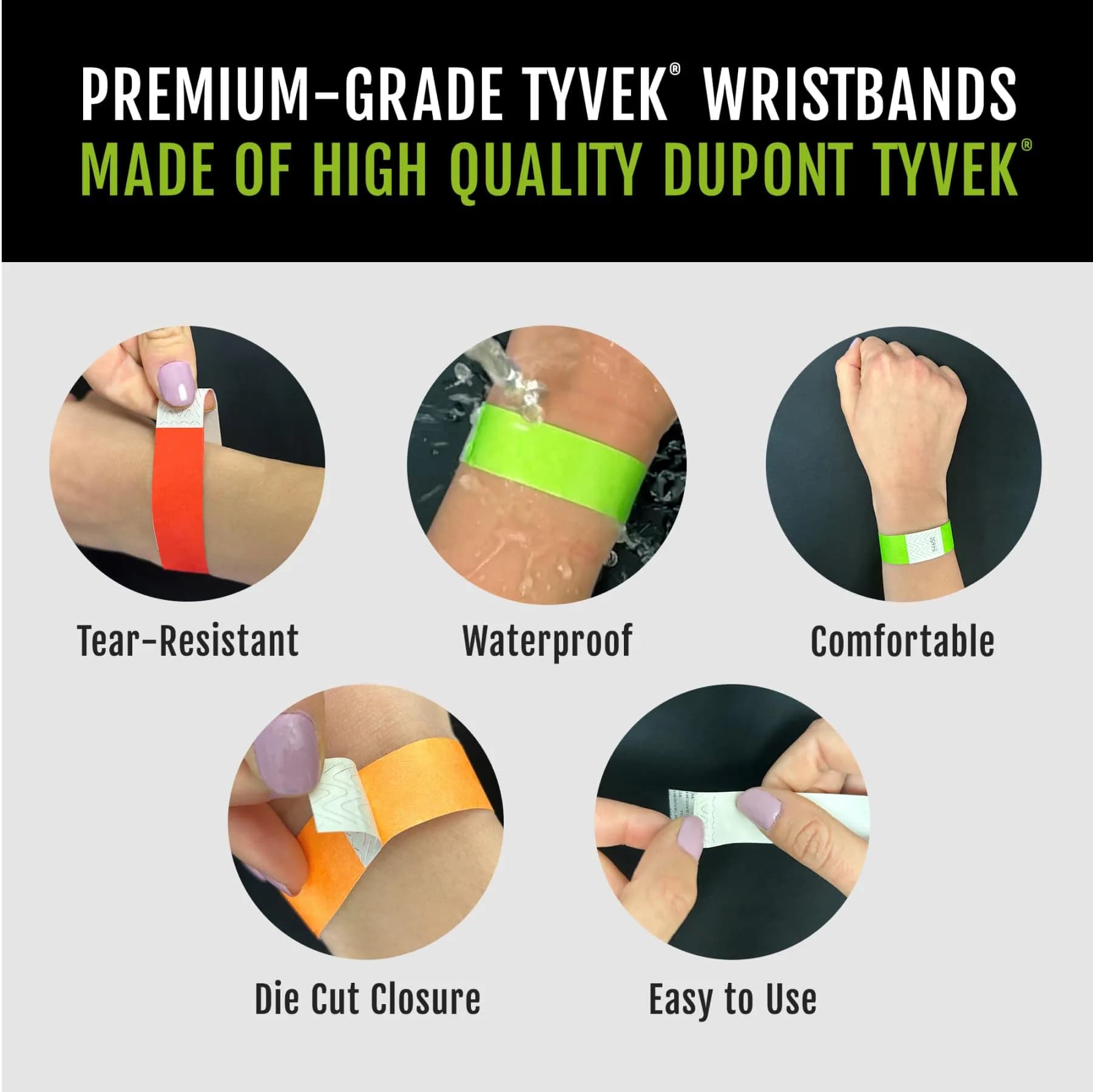 WristCo 5-Color Variety Pack Tyvek Wristbands | 200 Count - view 3