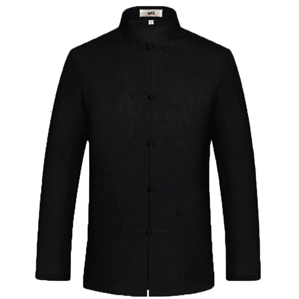 ZooBoo Men's Tang Suit Long Sleeve Chinese Shirt Black Size L | Breathable Cotton-Linen Blend for Martial Arts - main product image