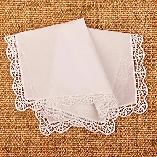 Milesky White Wedding Handkerchief Pure Cotton with Crochet Lace CH05 (30x30cm / 11.5x11.5") | Elegant Bridal Accessory thumbnail 4