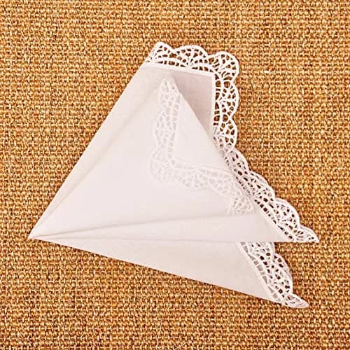Milesky White Wedding Handkerchief Pure Cotton with Crochet Lace CH05 (30x30cm / 11.5x11.5") | Elegant Bridal Accessory thumbnail 5