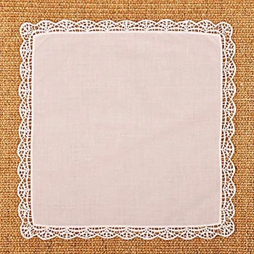 Milesky White Wedding Handkerchief Pure Cotton with Crochet Lace CH05 (30x30cm / 11.5x11.5") | Elegant Bridal Accessory thumbnail 6