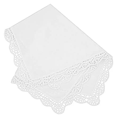 Milesky White Wedding Handkerchief Pure Cotton with Crochet Lace CH05 (30x30cm / 11.5x11.5") | Elegant Bridal Accessory thumbnail 1