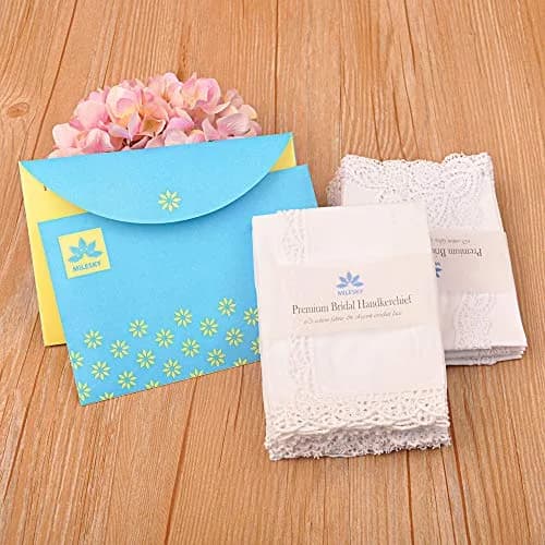 Milesky White Wedding Handkerchief Pure Cotton with Crochet Lace CH05 (30x30cm / 11.5x11.5") | Elegant Bridal Accessory thumbnail 7