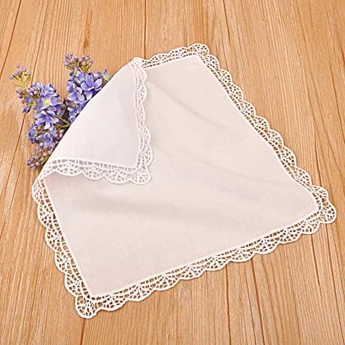 Milesky White Wedding Handkerchief Pure Cotton with Crochet Lace CH05 (30x30cm / 11.5x11.5") | Elegant Bridal Accessory thumbnail 2