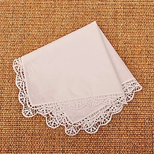 Milesky White Wedding Handkerchief Pure Cotton with Crochet Lace CH05 (30x30cm / 11.5x11.5") | Elegant Bridal Accessory thumbnail 3