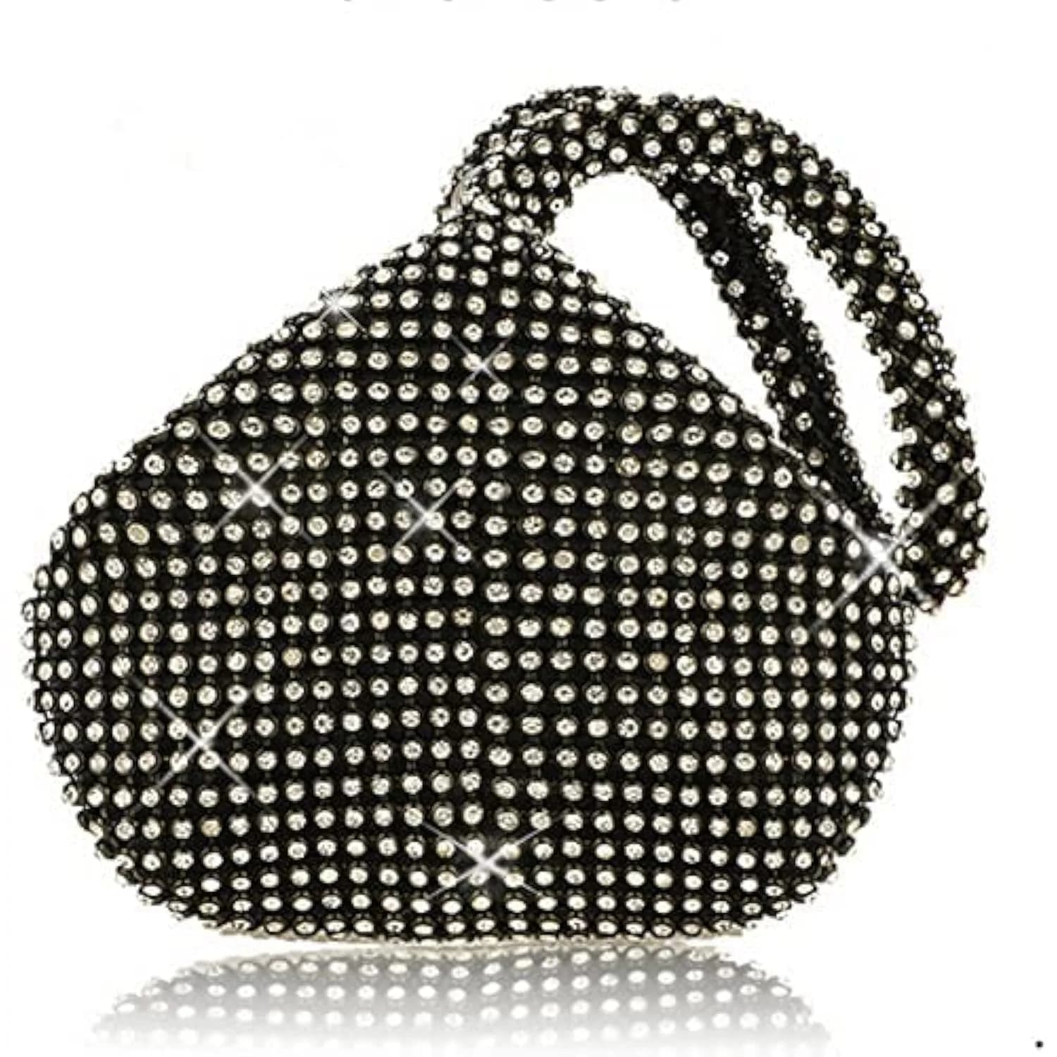 JIAN YA NA Rhinestone Trihedral Clutch Evening Bag 11.3cm (4.7") x 15.5cm (5.9") | Black Bling Zipper Wedding Purse - main product image