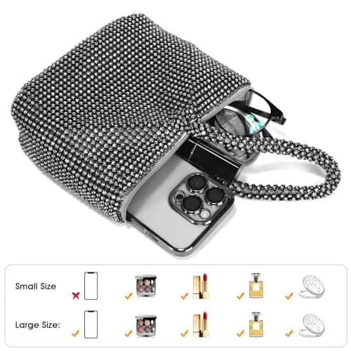 JIAN YA NA Rhinestone Trihedral Clutch Evening Bag 11.3cm (4.7") x 15.5cm (5.9") | Black Bling Zipper Wedding Purse thumbnail 5