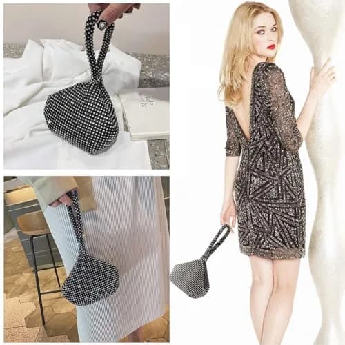 JIAN YA NA Rhinestone Trihedral Clutch Evening Bag 11.3cm (4.7") x 15.5cm (5.9") | Black Bling Zipper Wedding Purse thumbnail 6