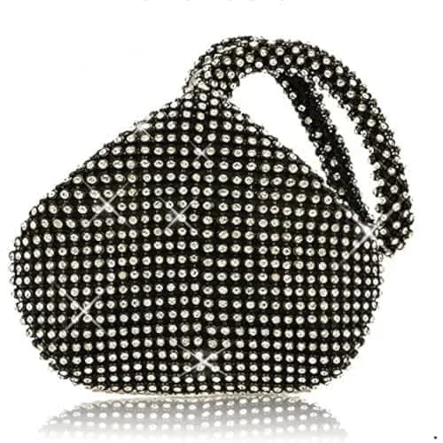 JIAN YA NA Rhinestone Trihedral Clutch Evening Bag 11.3cm (4.7") x 15.5cm (5.9") | Black Bling Zipper Wedding Purse thumbnail 1