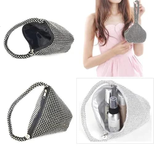 JIAN YA NA Rhinestone Trihedral Clutch Evening Bag 11.3cm (4.7") x 15.5cm (5.9") | Black Bling Zipper Wedding Purse thumbnail 7