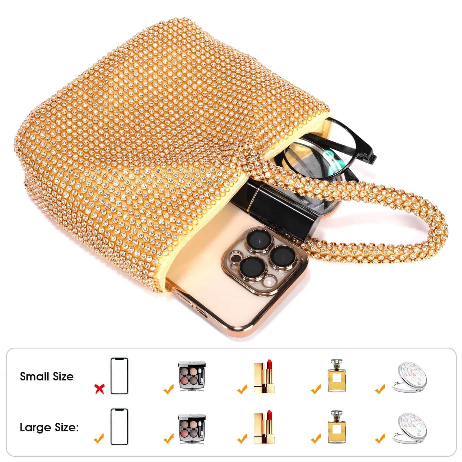 JIAN YA NA Women's Rhinestone Trihedral Clutch Evening Bag | Small 12 cm (4.7") - view 7