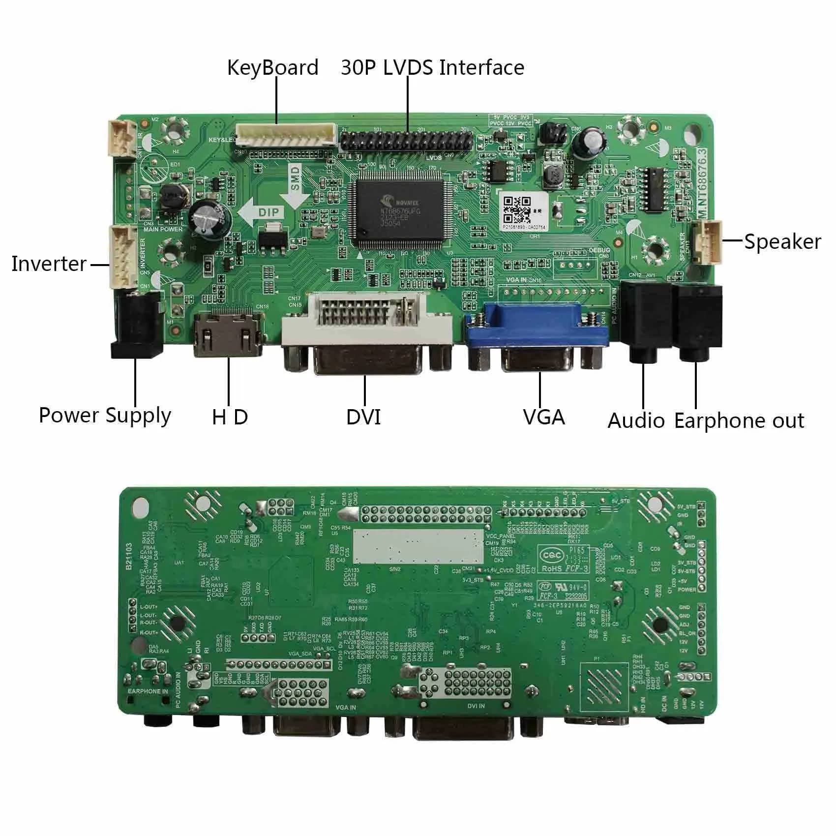 VSDISPLAY Controller Board for 15.6" 1366x768 LCD Screens | VGA DVI Audio Input - view 3
