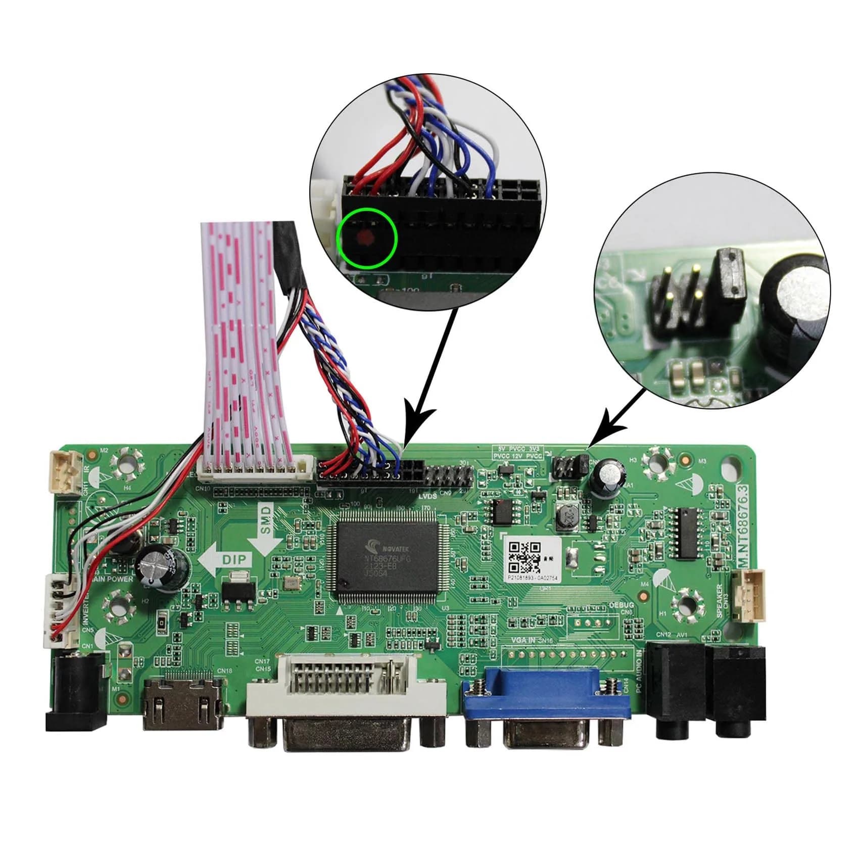 VSDISPLAY Controller Board for 15.6" 1366x768 LCD Screens | VGA DVI Audio Input - view 4
