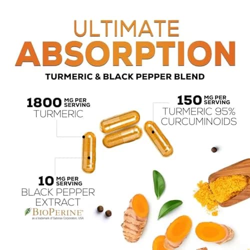 Nature's Nutrition Turmeric Curcumin Supplement 1950mg with BioPerine | Vegan Joint Support Capsules (120 Count) thumbnail 6