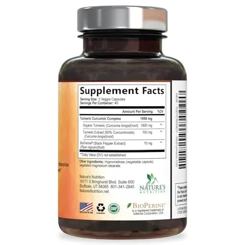 Nature's Nutrition Turmeric Curcumin Supplement 1950mg with BioPerine | Vegan Joint Support Capsules (120 Count) thumbnail 9