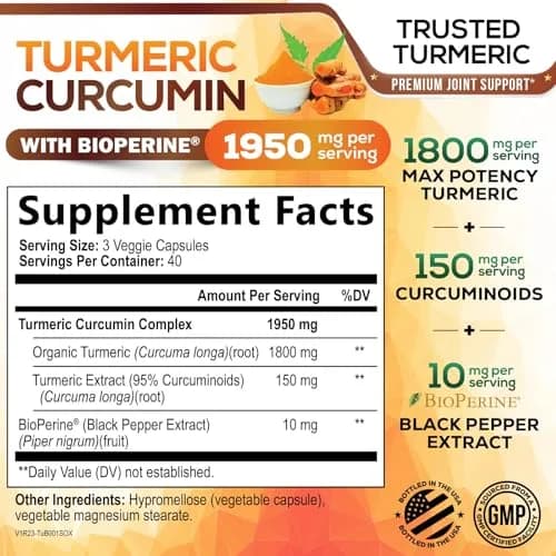 Nature's Nutrition Turmeric Curcumin Supplement 1950mg with BioPerine | Vegan Joint Support Capsules (120 Count) thumbnail 2